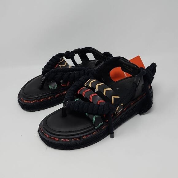 Farm Rio BLack Rope Tie Platform Sandals Size 7